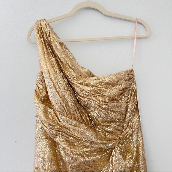 Rene Ruiz Gold Sequin Metallic One Shoulder Cocktail Dress Sz 14 NWT - Picture 5 of 12